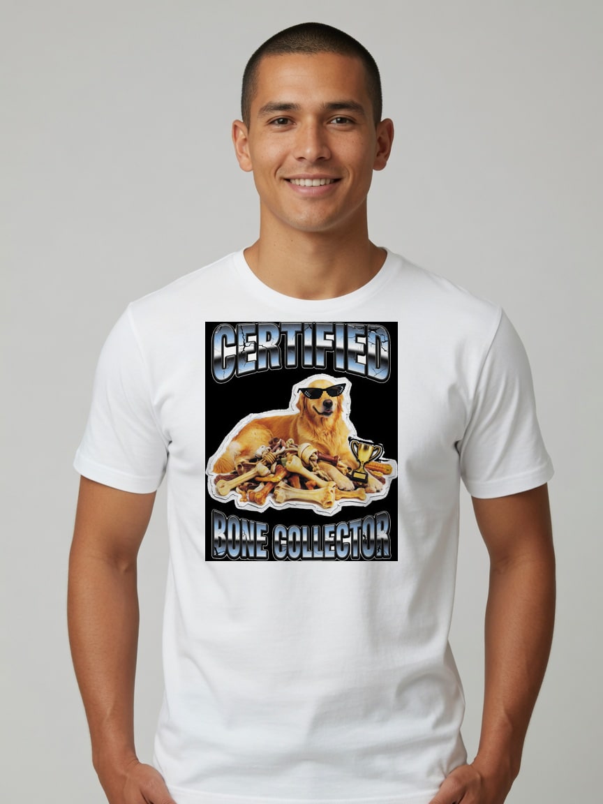 A real person wearing the Bone Collector t-shirt