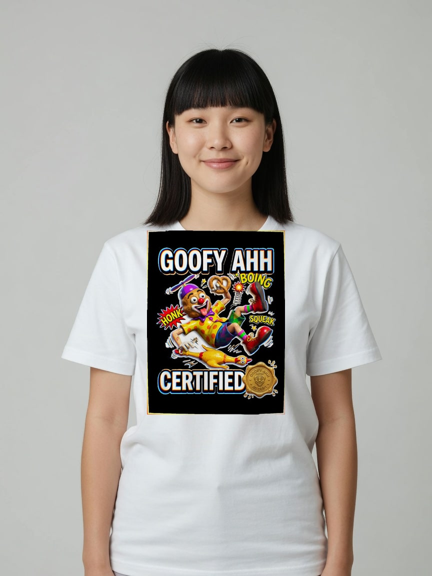 A real person wearing the Goofy Ahh t-shirt