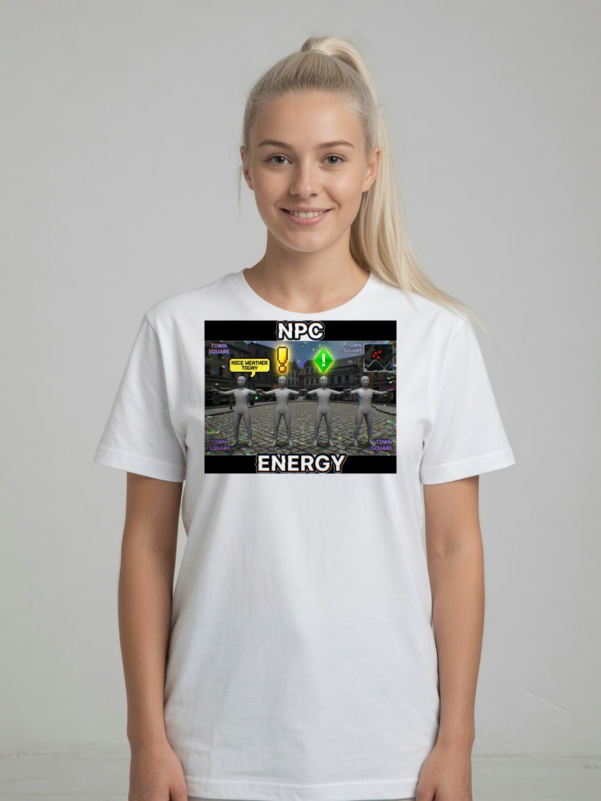A real person wearing the NPC Energy t-shirt
