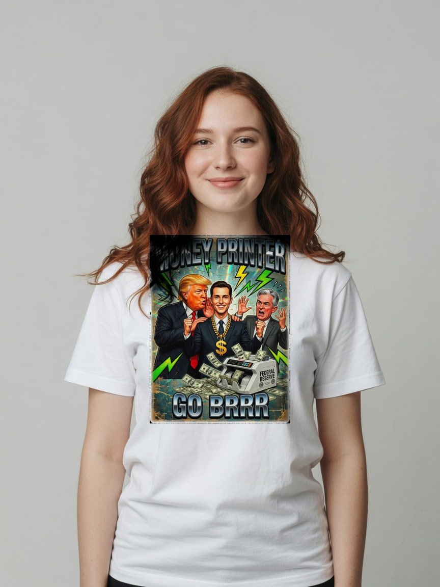 A real person wearing the Brrr Powell t-shirt