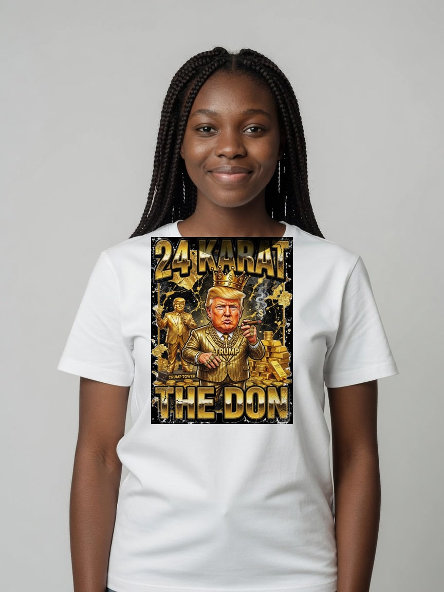 A real person wearing the 24 Karat Don t-shirt