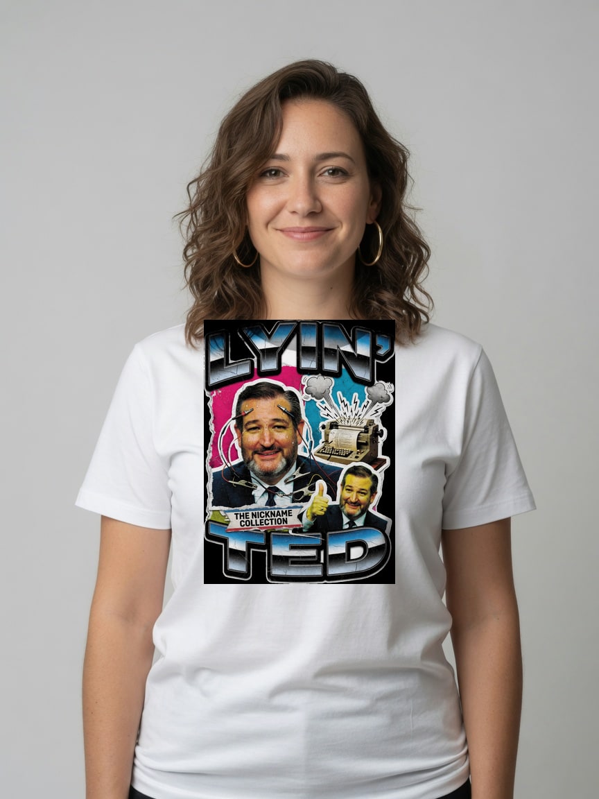 A real person wearing the Lyin' Ted t-shirt