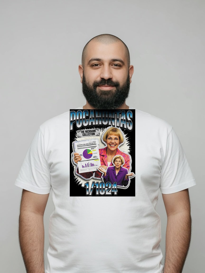A real person wearing the Pocahontas (Warren) t-shirt